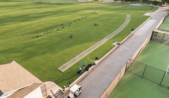 Synthetic turf tee line at country club range
