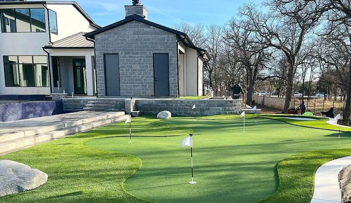 A custom designed residential backyard golf area
