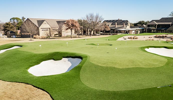 Artificial turf golf course backyard landscaping