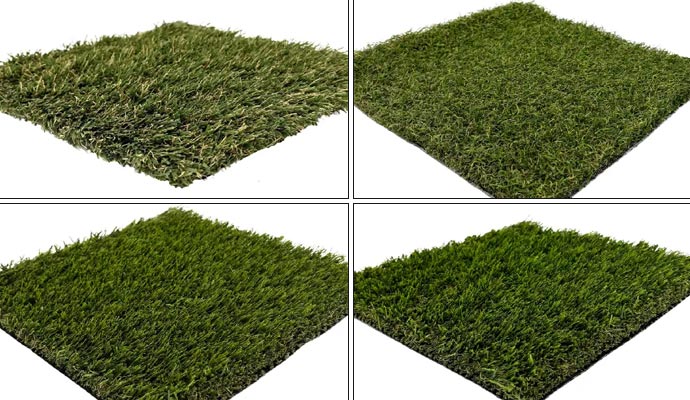 Collage of all seasons, eco tuff, texas-fescue and trek turf