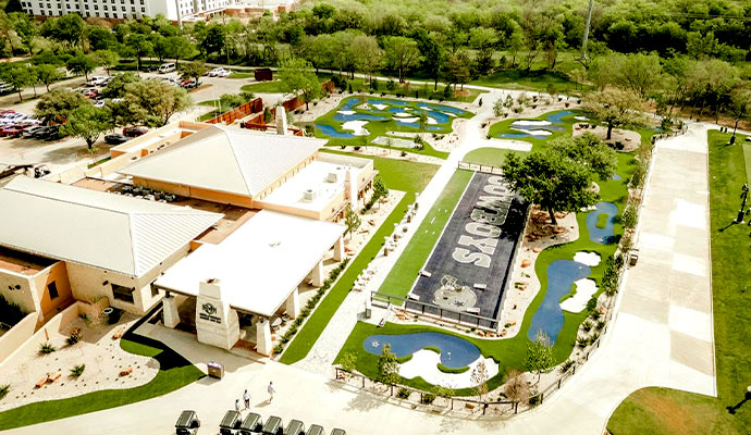 Aerial view of commercial golf and entertainment facility