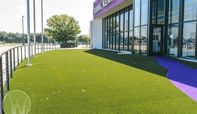 Large artificial turf lawn infront of store