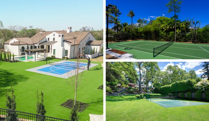 Collage of Artificial Grass and Traditional courts