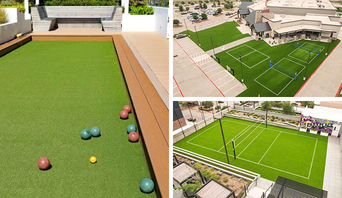 Collage of artificial turf installed at different sports fields