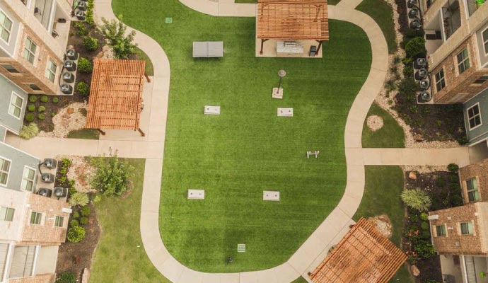 Event place with synthetic grass