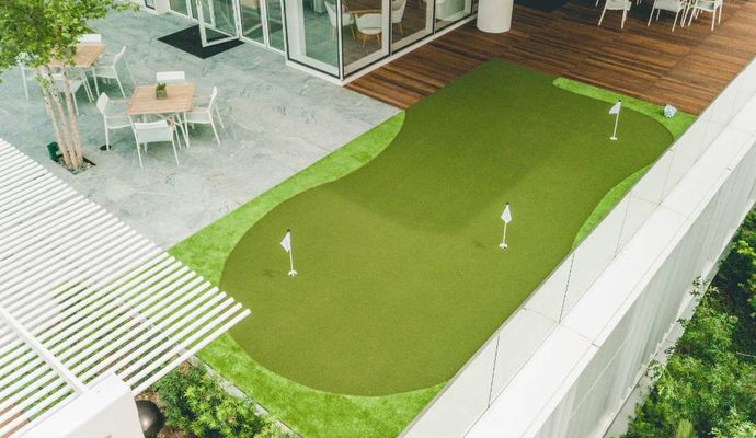 Rooftop with installed artificial turf