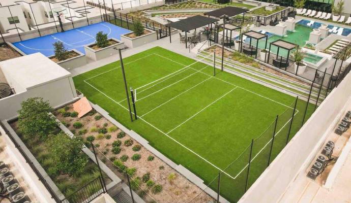 Installed turf in tennis court