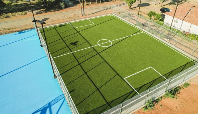 Aerial view of a new community multi-sport court.
