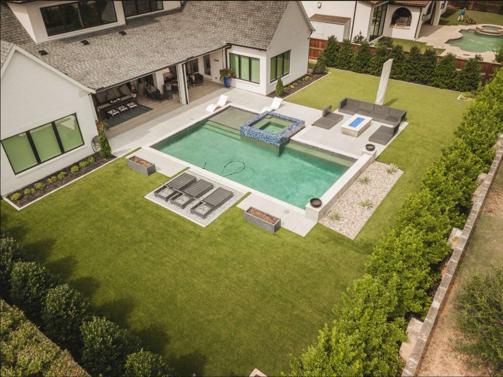 Residential Backyard Pool Areas Side View
