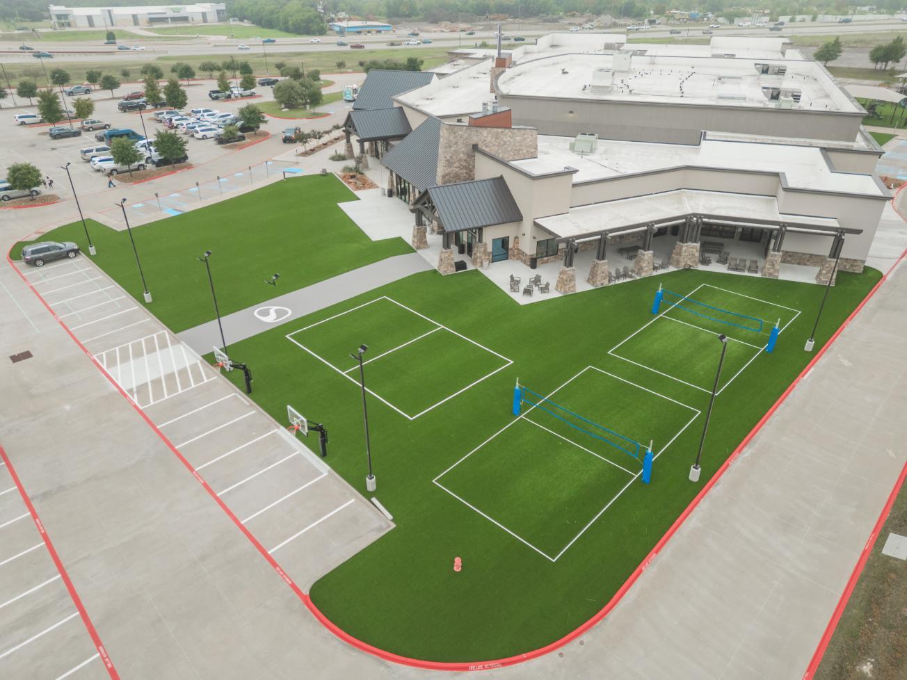 Church sports courts with artificial grass