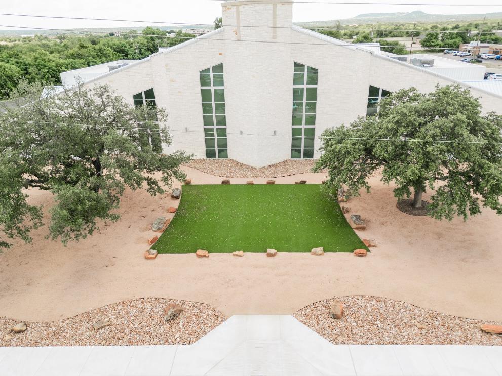 Church yard with artificial grass