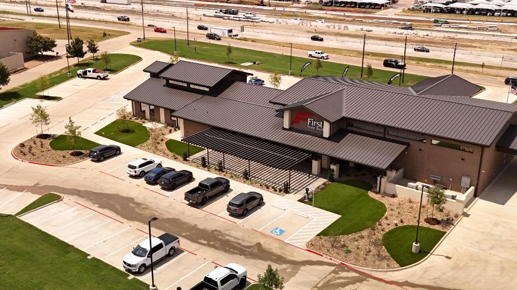 First State Bank front area with synthetic grass