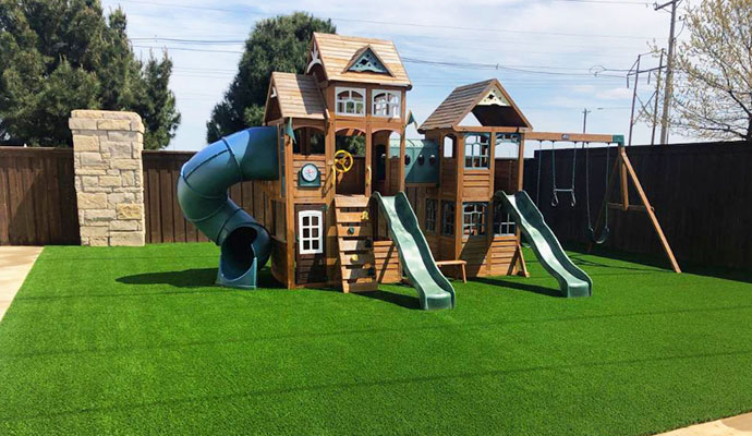 Residential artificial turf playground area