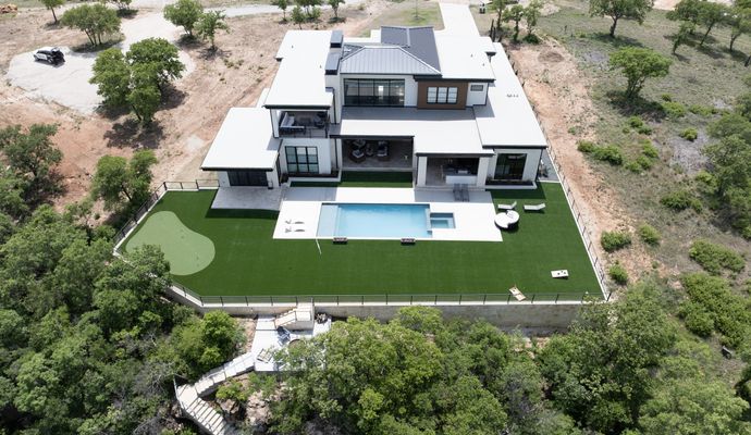 Residential Backyard with installed synthetic grass
